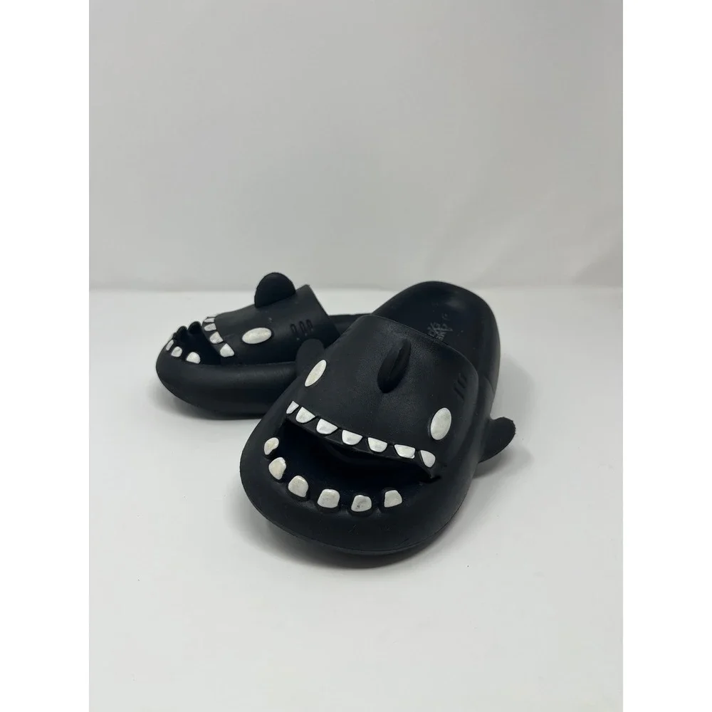 American Exchange Shark Slides Kids Black White 4 EU 34-35 Novelty Fun Sandals